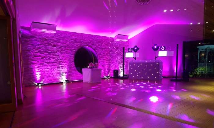 The Boat House in Ormesby St Margaret, painted Pink with our Wedding DJ setup