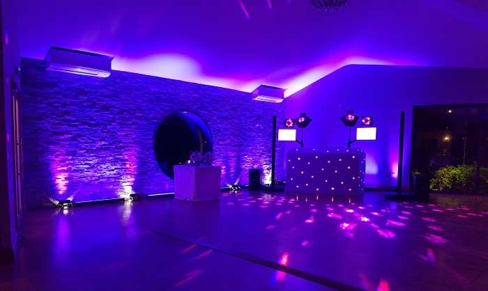 The Boat House in Ormesby St Margaret, painted Purple with our Wedding DJ setup