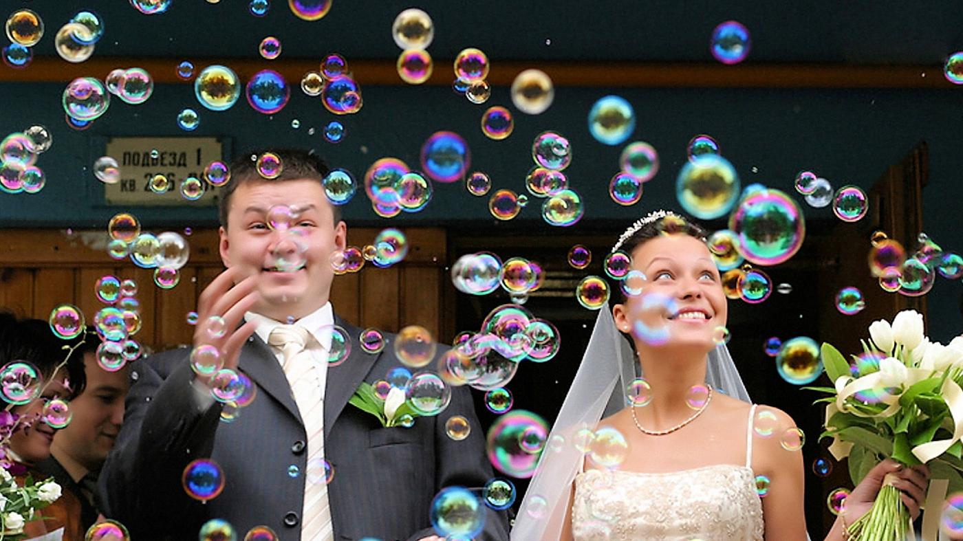 Bride and Groom with Bubbles