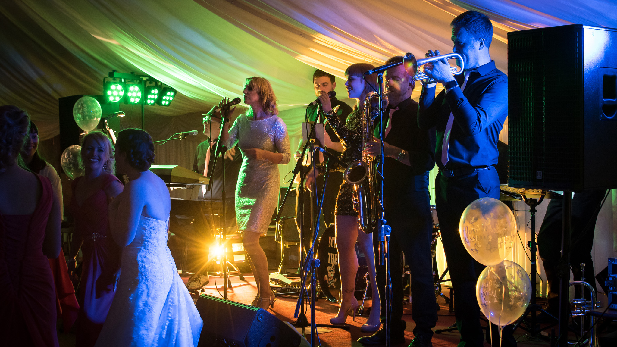 Dancing to the music of Scratch The Cat in a wedding marquee.