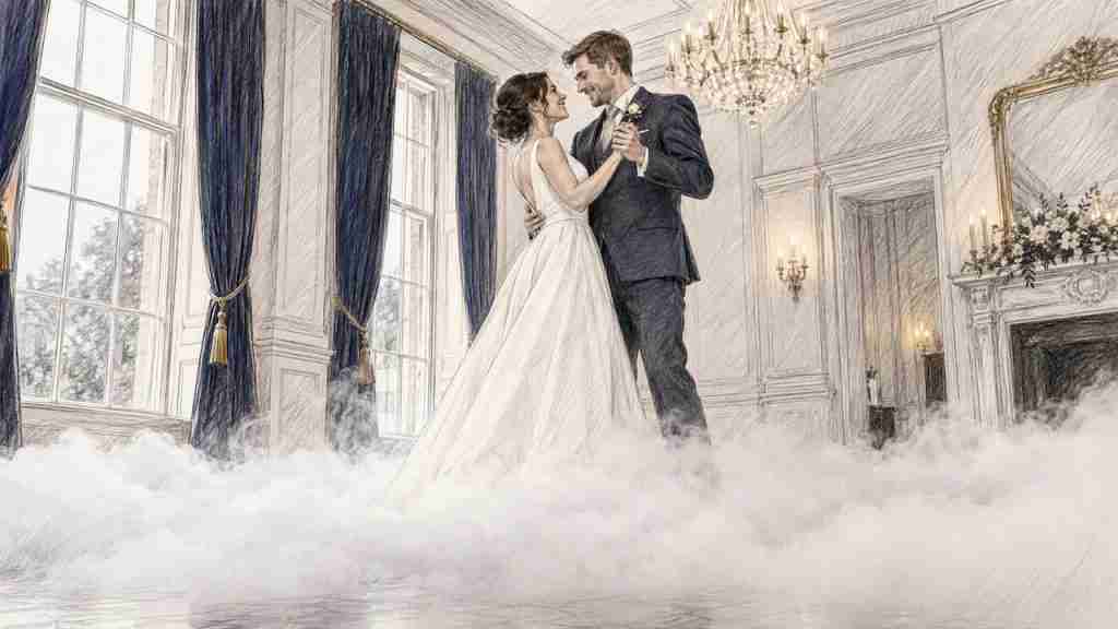Couple dancing above a low fog layer