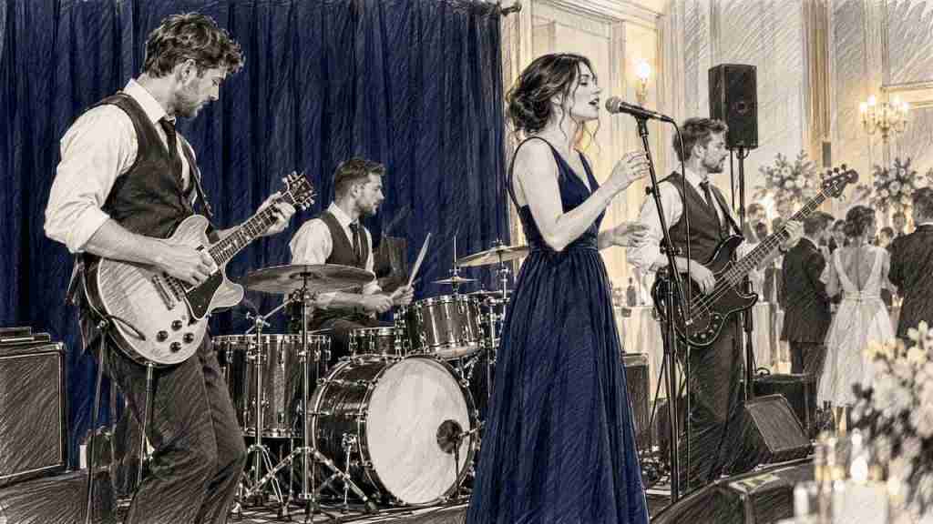 Function band playing a wedding reception set
