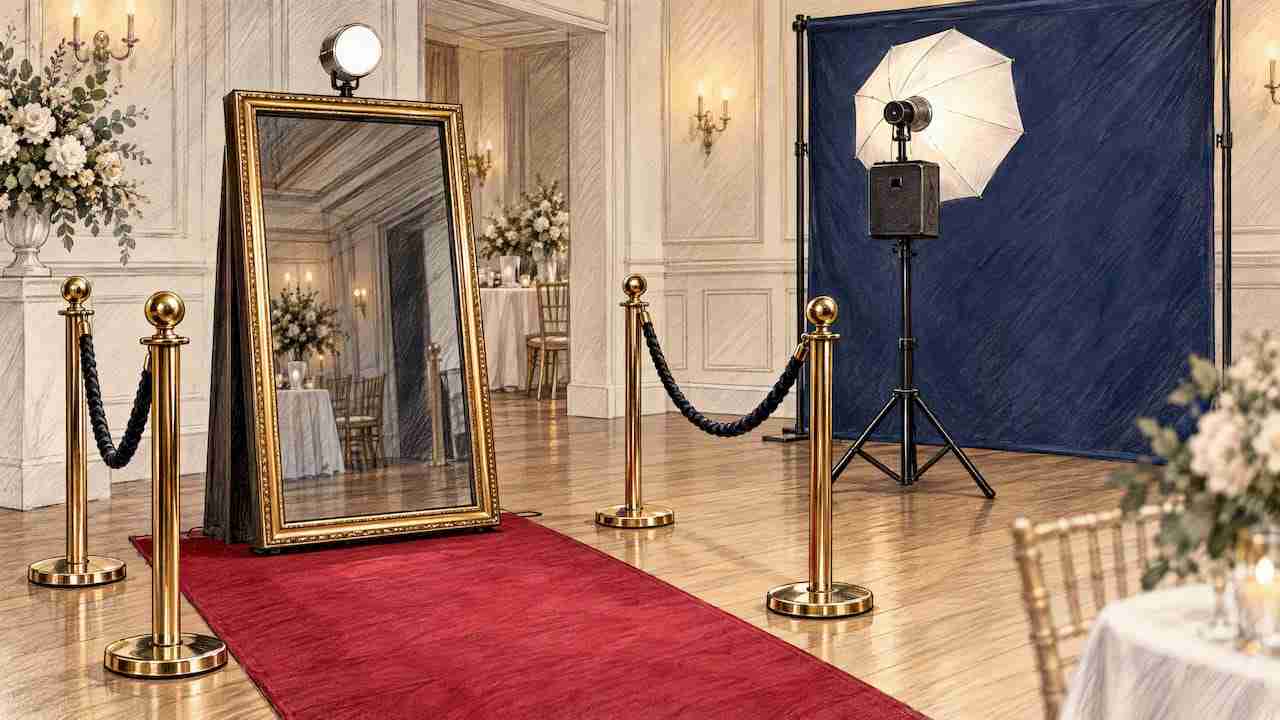 Mirror booth beside an open-air booth setup